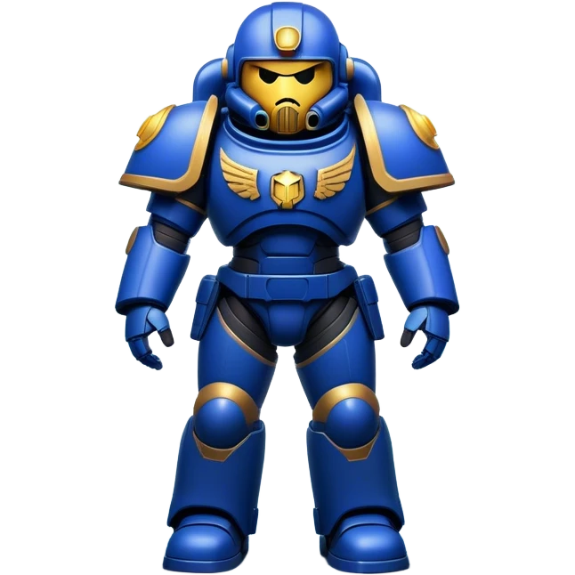 Clash of Clans aesthetic: Cinematic Playful Space Marine Hero Emoji, rendered in a 3D vector-style similar to standard emojis with minimal shading and bold, simplified shapes. A compact, heroic isometric figure clad in futuristic power armor with signature energy accents, softly glowing with a cosmic battle charm. Simplified yet unmistakably iconic, highly detailed and consistent, glowing with a soft radiant shine and high gloss. Stylized with a touch of interstellar valor and a soft glowing outline, capturing the essence of an elite space warrior with a friendly, playful manner! emoji