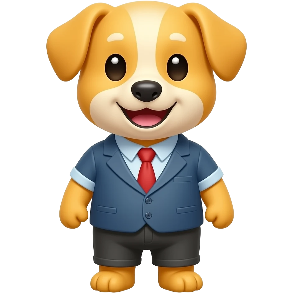 small dog shaped like yellow little man, looking at us with a very happy expression. emoji