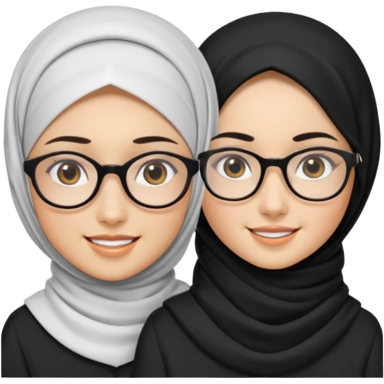 White hijabi girl with black eyes with another girl have long black hair wearing glasses with  another another girl have curly short  honey hair and wearing white glasses  emoji