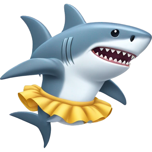 A shark with legs in a tutu doing a spin and wearing a bow emoji