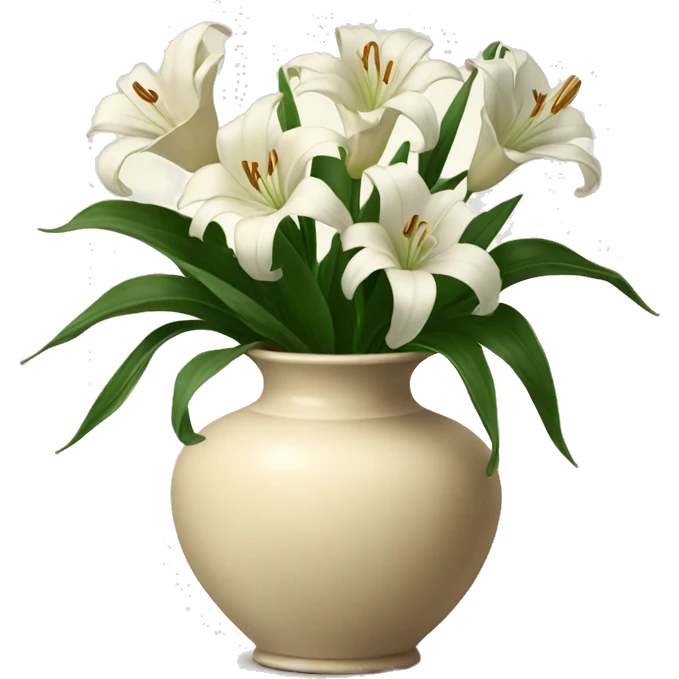 Vintage beige vase filled with white lilies emoji