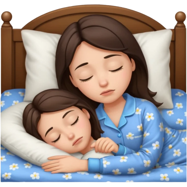 generate a girl brunette sleeping in bed. she looks sad emoji