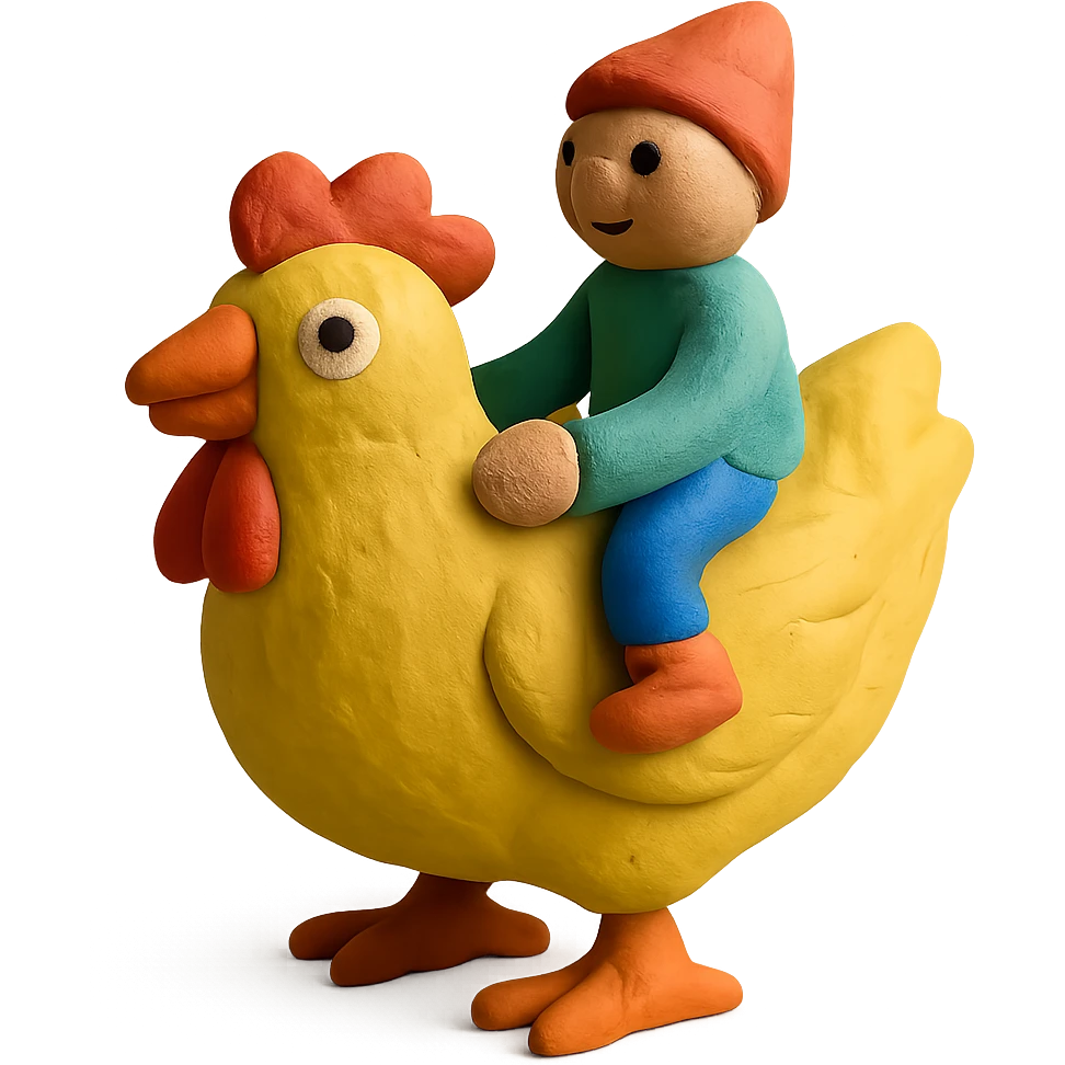 claymation style chicken jockey emoji
