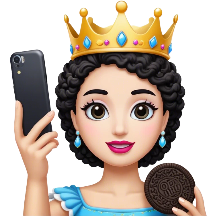 Oreo with queen crown taking a selfie emoji