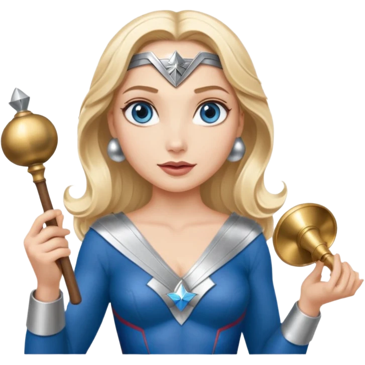 Blonde blue eyes Wonder Woman holding bell and short white orchestra conductor’s baton  emoji
