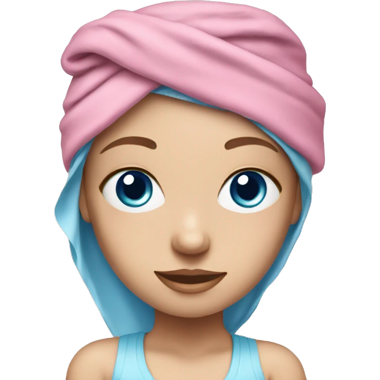 White girl with blue eyes with pink towel on head emoji
