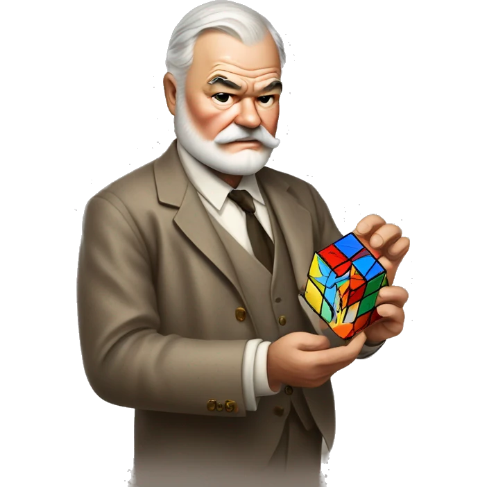 Ernest Hemingway holding a Rubik's cube in his hands emoji