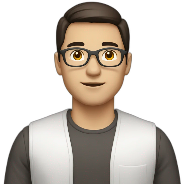 male engineer with white skin, dark brown straight hair spreaded from middle, brown eyes, circular glasses emoji