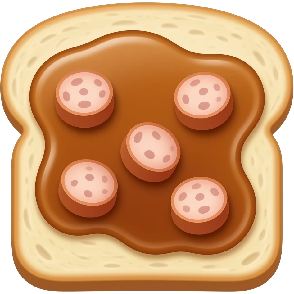 Half of a biscuit with gravy and small cut up sausage pieces on ot emoji