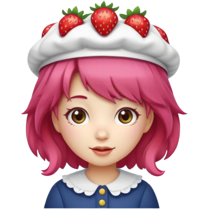 Cute ai emoji girl strawberry hair, and shortcake Berry hat, kawaii emoji