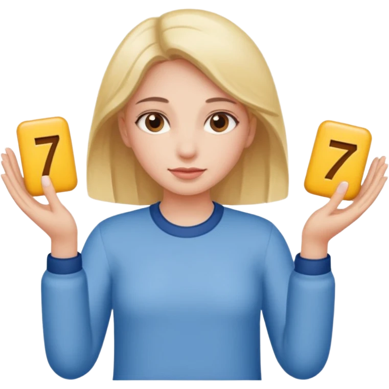 girl holding a six in one hand and a seven in the other hand emoji