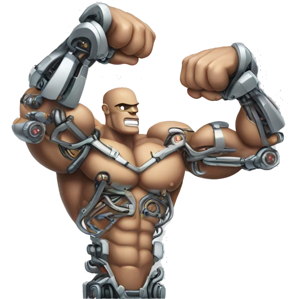 Flexing cyborg bicep and forearm with circuits and shocks emoji