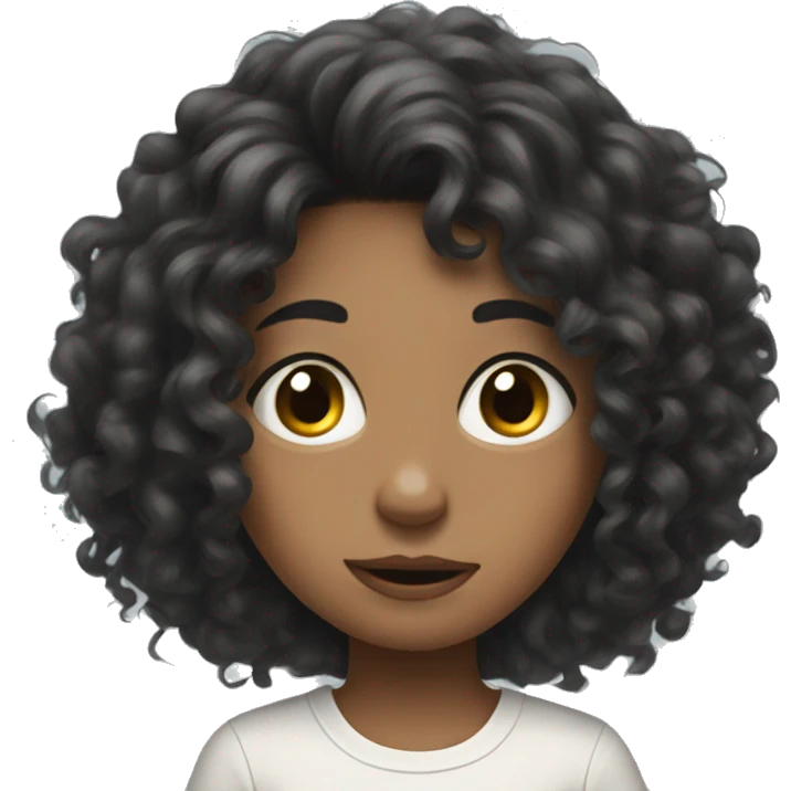 Girl with curly black hair with iPad and she is messy  emoji