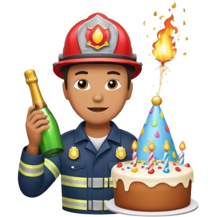 A firefighter extinguishing a party emoji