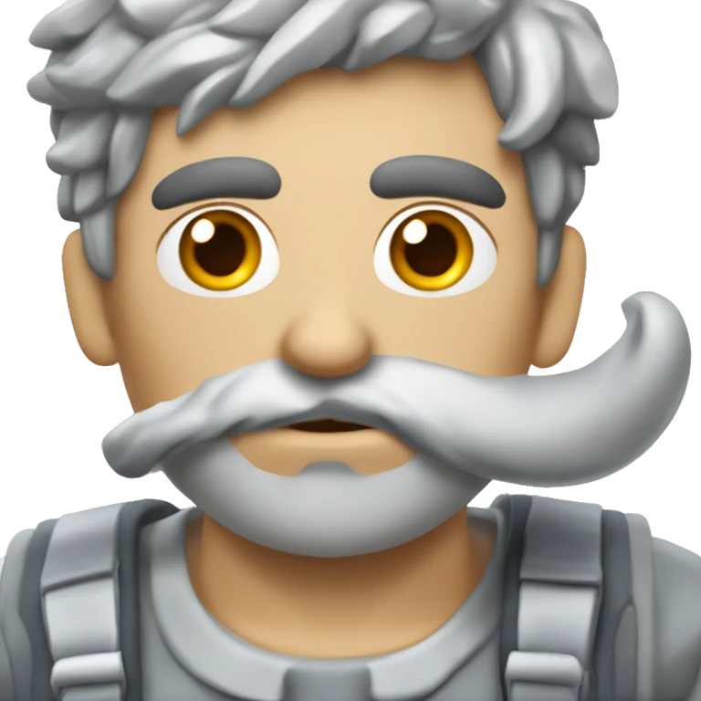 Vaca gris ojos  y boca blanca y grandes cuernos y torcidos  emoji