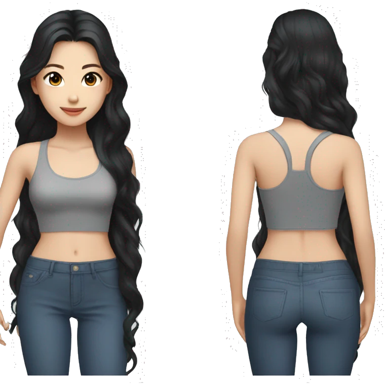 taiwanese girl with long black wavy hair with gray eyes in a crop top emoji