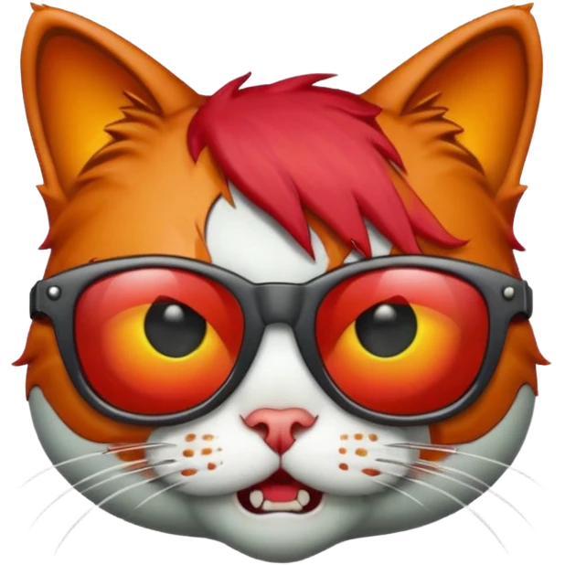 Zombie cat with red hair and sun glasses face emoji