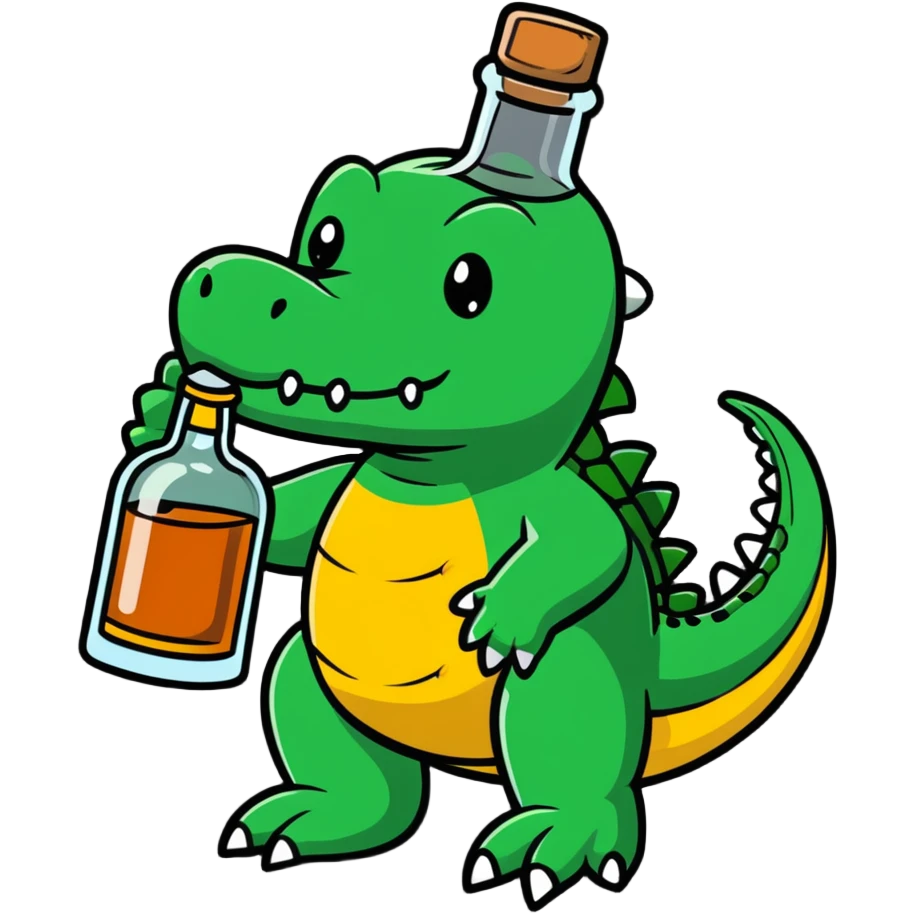 crocodile with a bottle of whiskey emoji