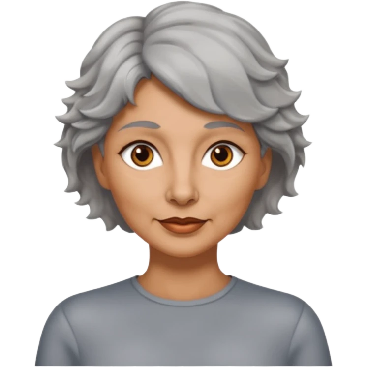 woman 50 years old, tanned skin, short grey wavy wolf cut hair, brown eyes emoji