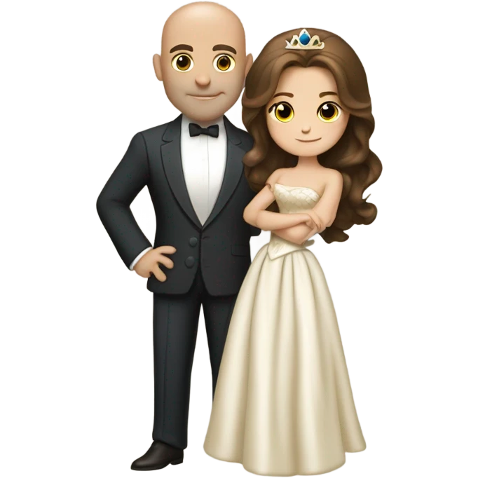 princess with brown hair and brown eyes in the arms of a bald rich man emoji