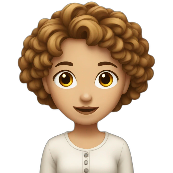 A wheat girl with short, curly brown hair. She has a piercing in her right nostril emoji