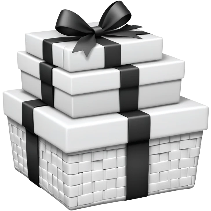 big white gift basket with lots of gifts, and the gifts are black and white no other colors emoji