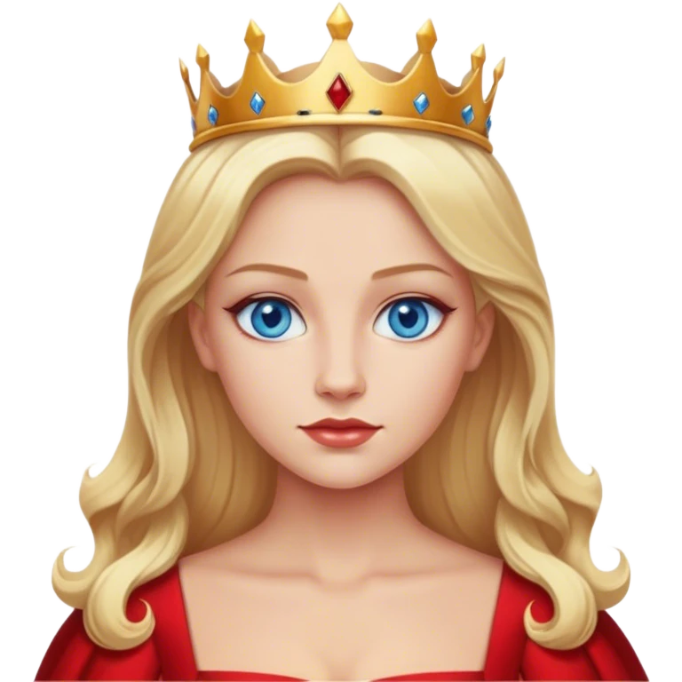 blonde queen blue eyes, red dress emoji