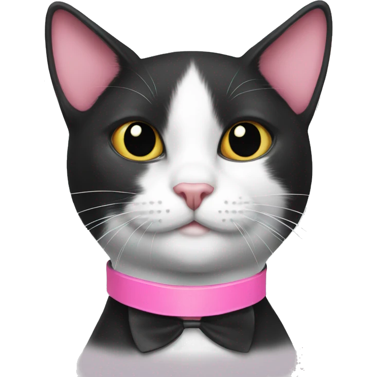 tuxedo cat wearing pink cat collar emoji