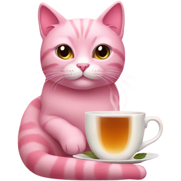 pink cat with tea emoji