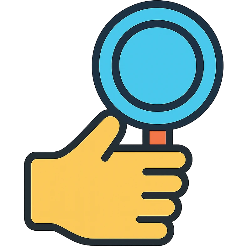 a hand and a magnifying glass, colorful icon style emoji