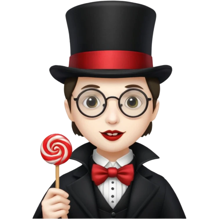 Vampire with lollipop, hat and glasses emoji