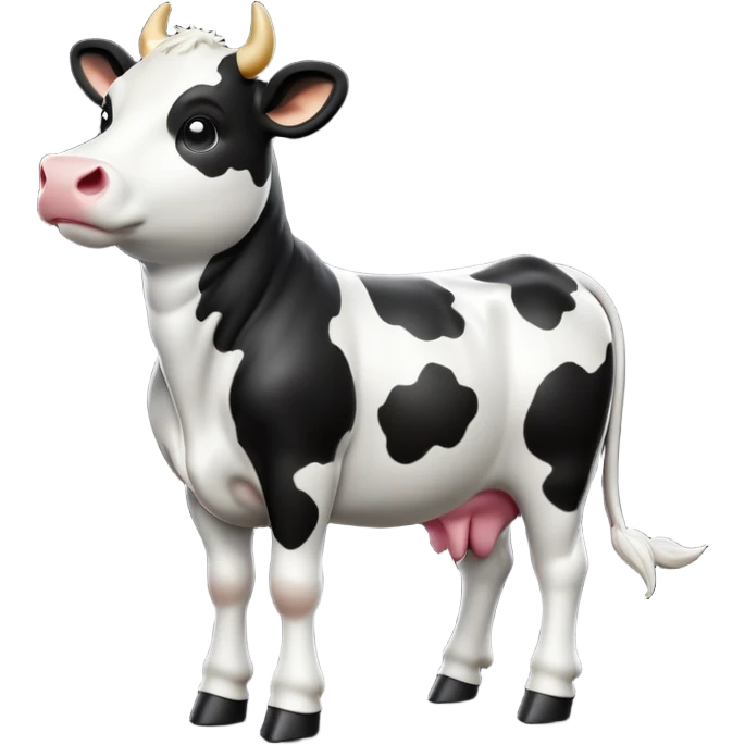 cinematic-[cow]-realistic-full-body-standing-emoji,-tail-flicking-lazily,-head-tilted-dramatically,-sleek-[black and white]-fur,-simplified-yet-realistic-focused-features,-highly-detailed,-glowing-with-an-almost-sarcastic-glow emoji
