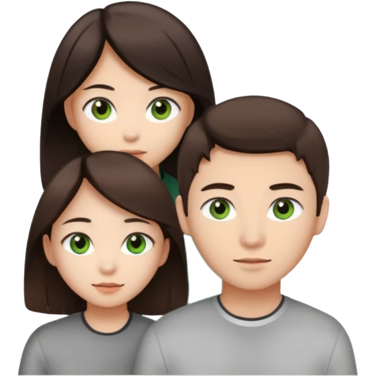 An Asian girl with brown eyes and dark brown hair, with her white boyfriend who has green eyes and light brown hair. emoji
