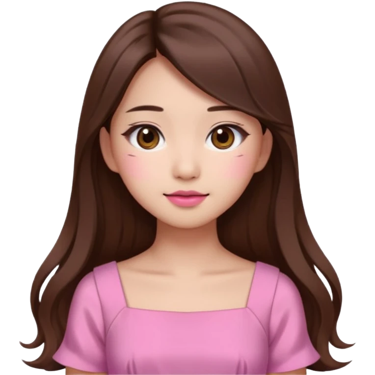 girl aesthetic emoji, asian beautiful make up long brown hair pink dress emoji