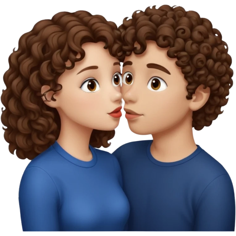 A girl with curly hair and a boy with haïr brun kiss emoji