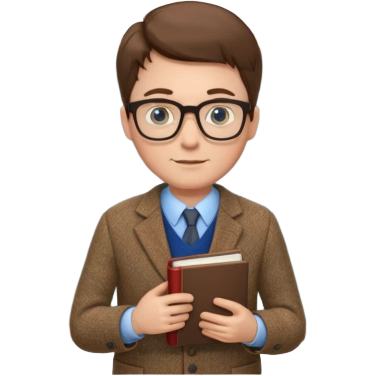 white man, brown hair, blue eyes, teacher emoji