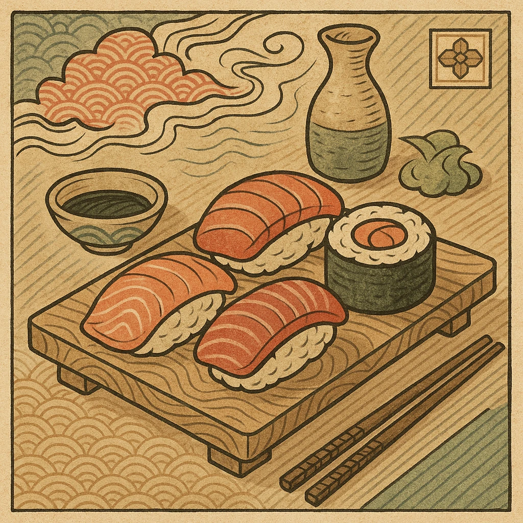 ukiyo-e inspired sushi illustration emoji