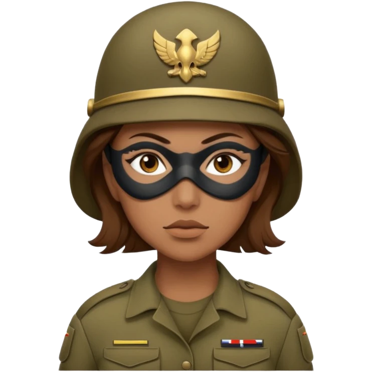 woman soldier with brown hair and wearing mask emoji