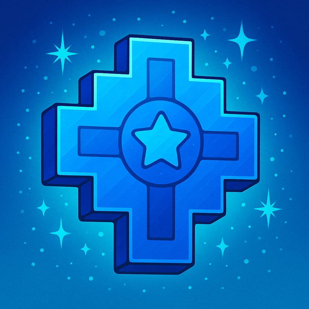 Chakana Andean cross in Disney style, vibrant, magical, blue color emoji
