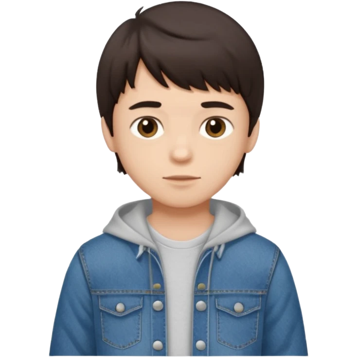 boy dark brown hair with bangs with straight eyebrows folding clothes  emoji