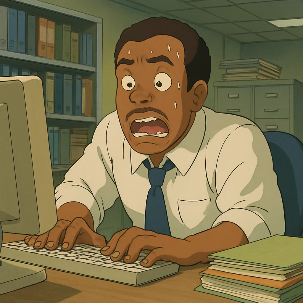 Black office employee panic emoji