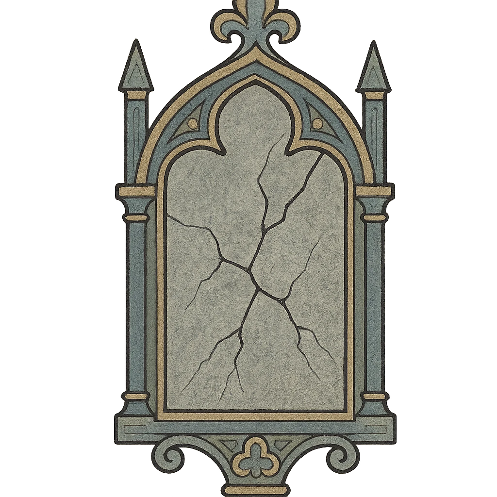 gothic mirror with ornate frame, cracked glass, medieval art style emoji