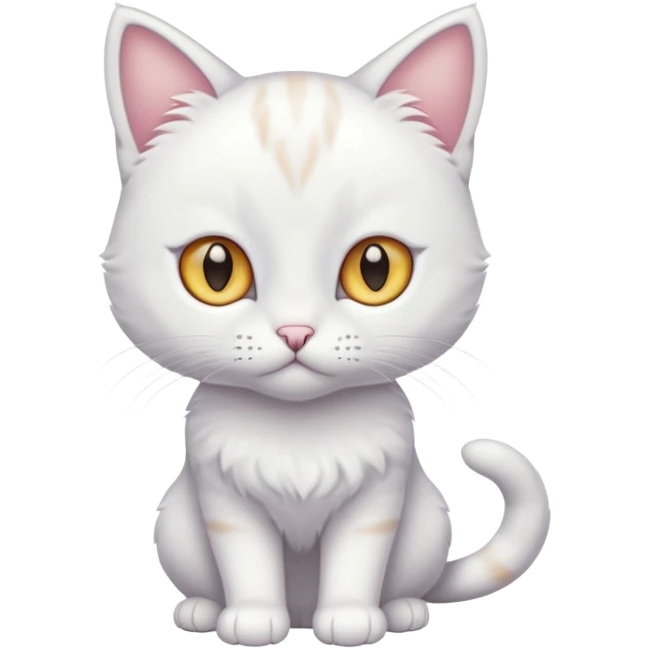 White beautiful elegant slim cute pretty realistic feline with heterochromia, full body emoji