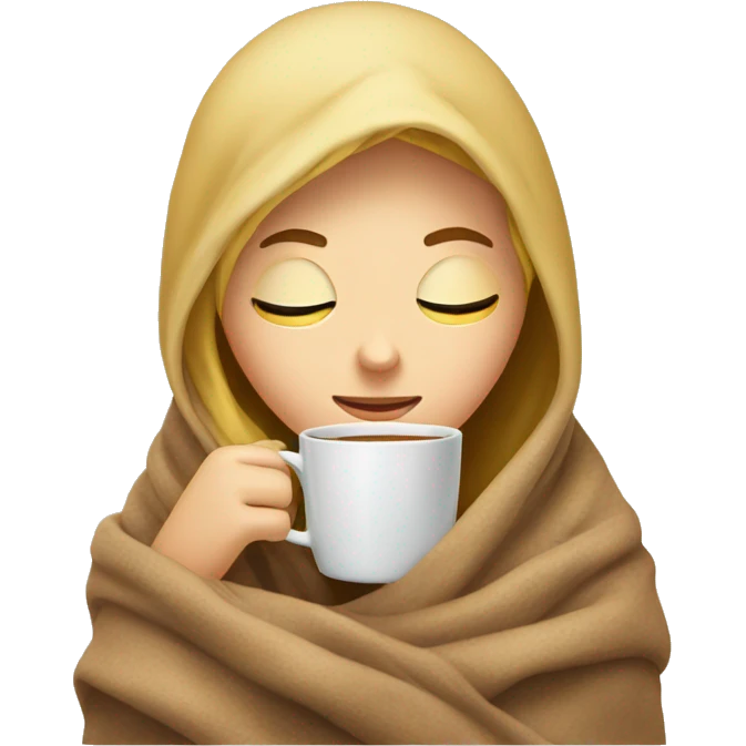 girl inside a blanket sipping coffee eyes closed blonde emoji