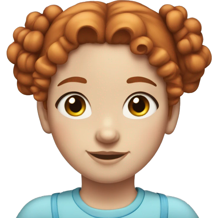 Red haired girl, curly hair tied in two buns, white skin, big blue eyes emoji