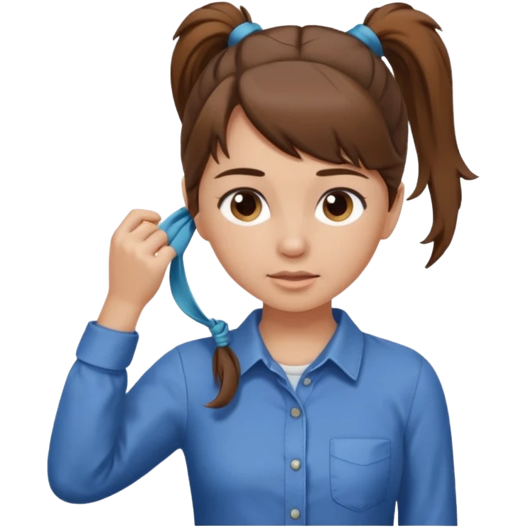 Normal skinned, tiny nosed, brown haired girl with Tying a ponytail emoji