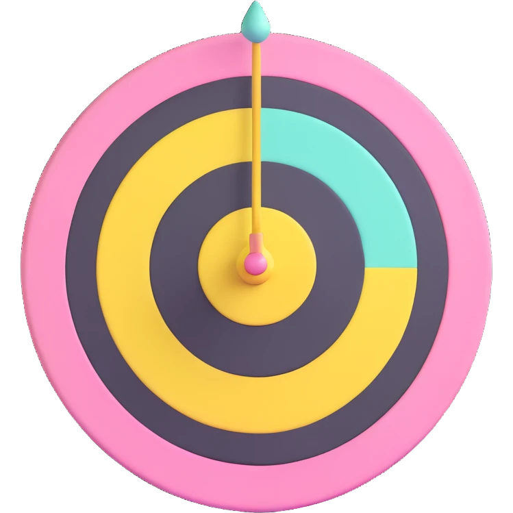 A 3D bullseye target with spring pastel colors of yellow, pink, mint green, and light blue emoji