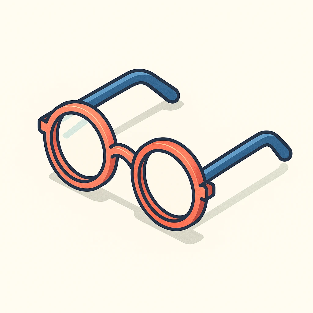eyeglasses with round frames, shadows and highlights, white background, 512x512px emoji