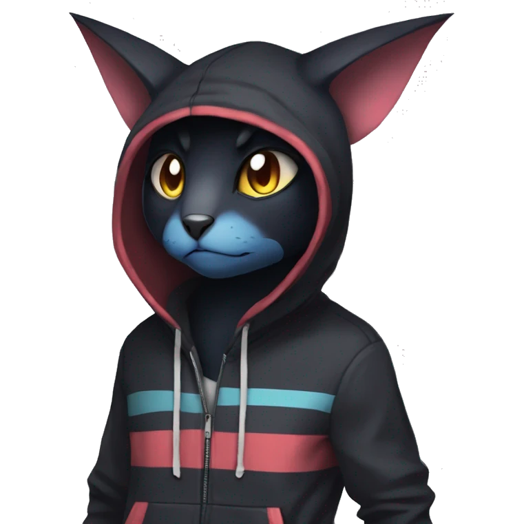 Cool Anthro Black Noibat-Quilava-Litten-Pokémon with edgy stripes and a hoodie Full Body emoji