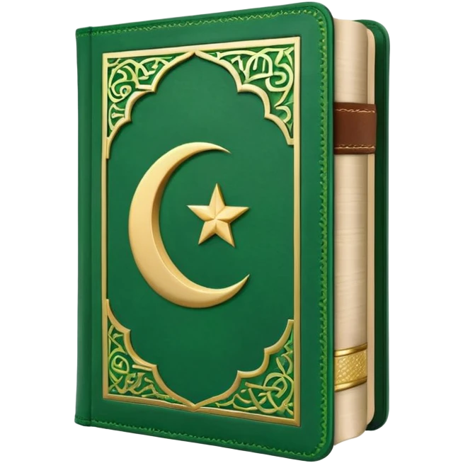 Closed Quran with the Islamic Symbol on it (moon and star) green emoji
